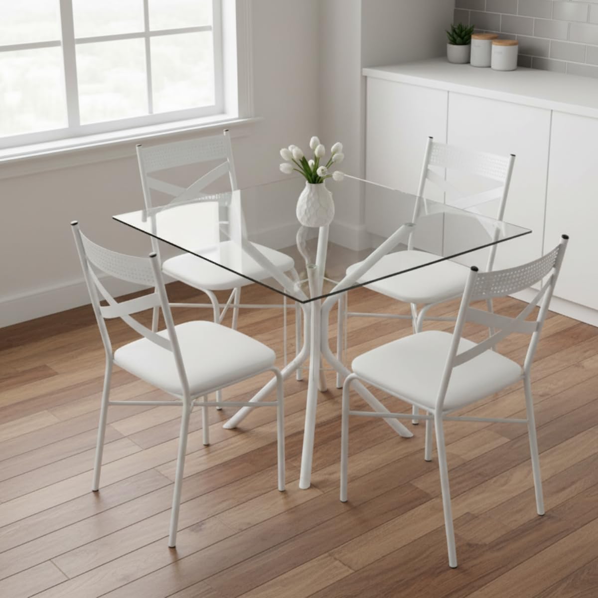 Mesa de jantar Ana quadrada com vidro 80 cm