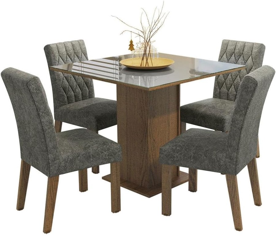 Conjunto Sala de Jantar Madesa Anaju • Tampo de Vidro e 4 Cadeiras